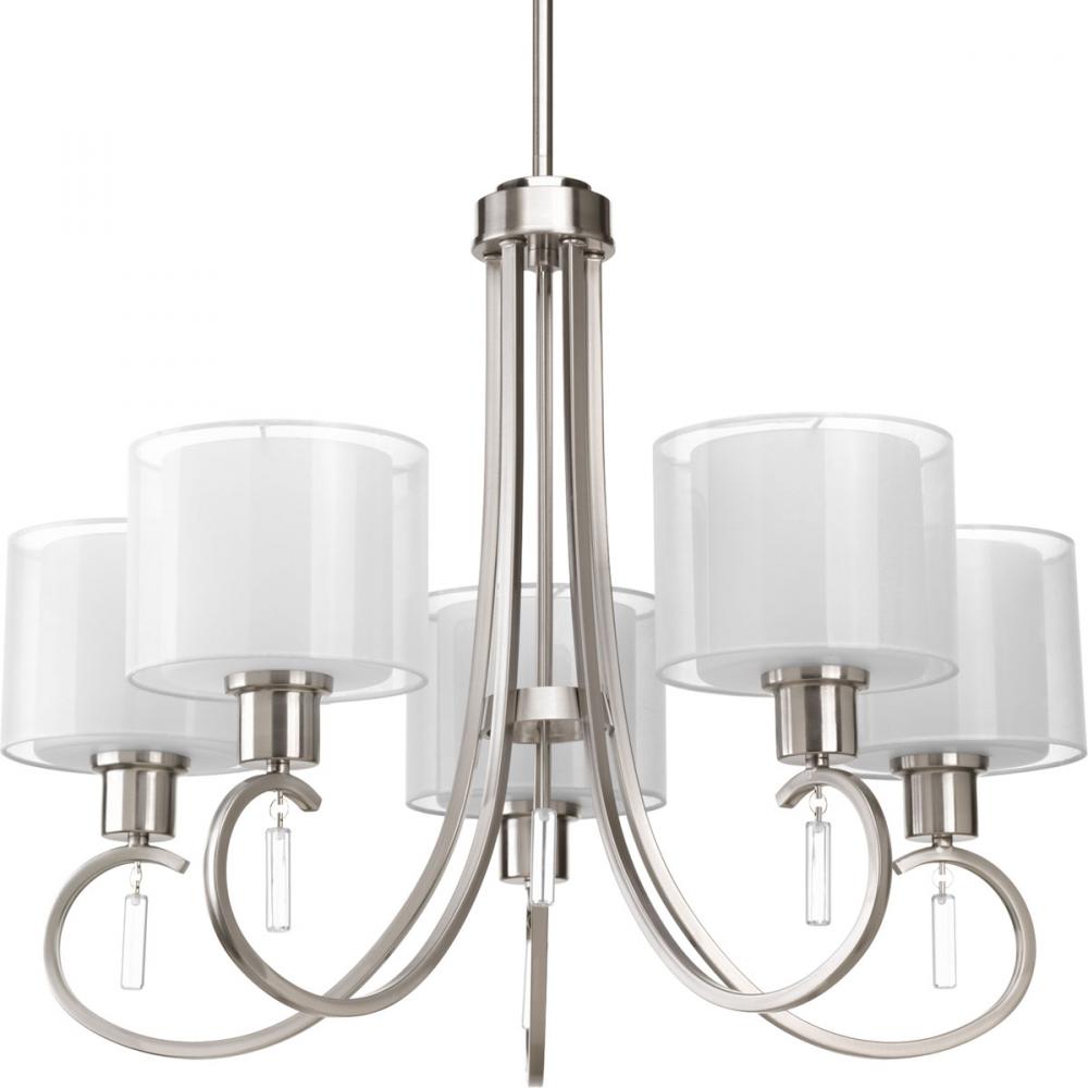 Invite Collection Five-Light Brushed Nickel White Silk Mylar Shade New Traditional Chandelier Light