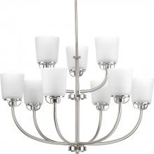 Progress P400010-009 - West Village Collection Nine-Light Brushed Nickel Etched Double Prismatic Glass Farmhouse Chandelier