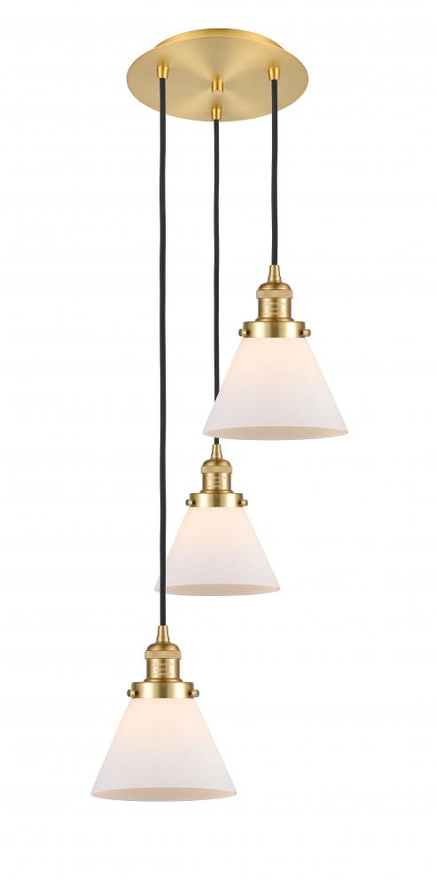 Cone - 3 Light - 14 inch - Satin Gold - Cord hung - Multi Pendant