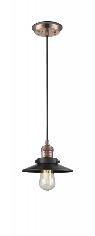 Railroad - 1 Light - 8 inch - Antique Copper - Cord hung - Mini Pendant