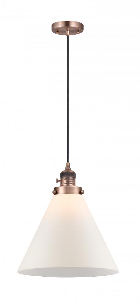 Cone - 1 Light - 12 inch - Antique Copper - Cord hung - Mini Pendant