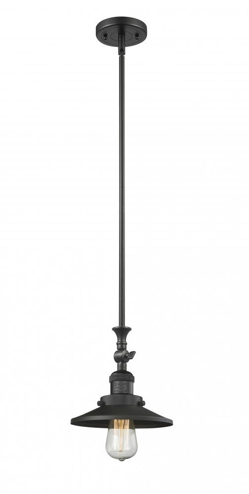 Railroad - 1 Light - 8 inch - Matte Black - Stem Hung - Mini Pendant