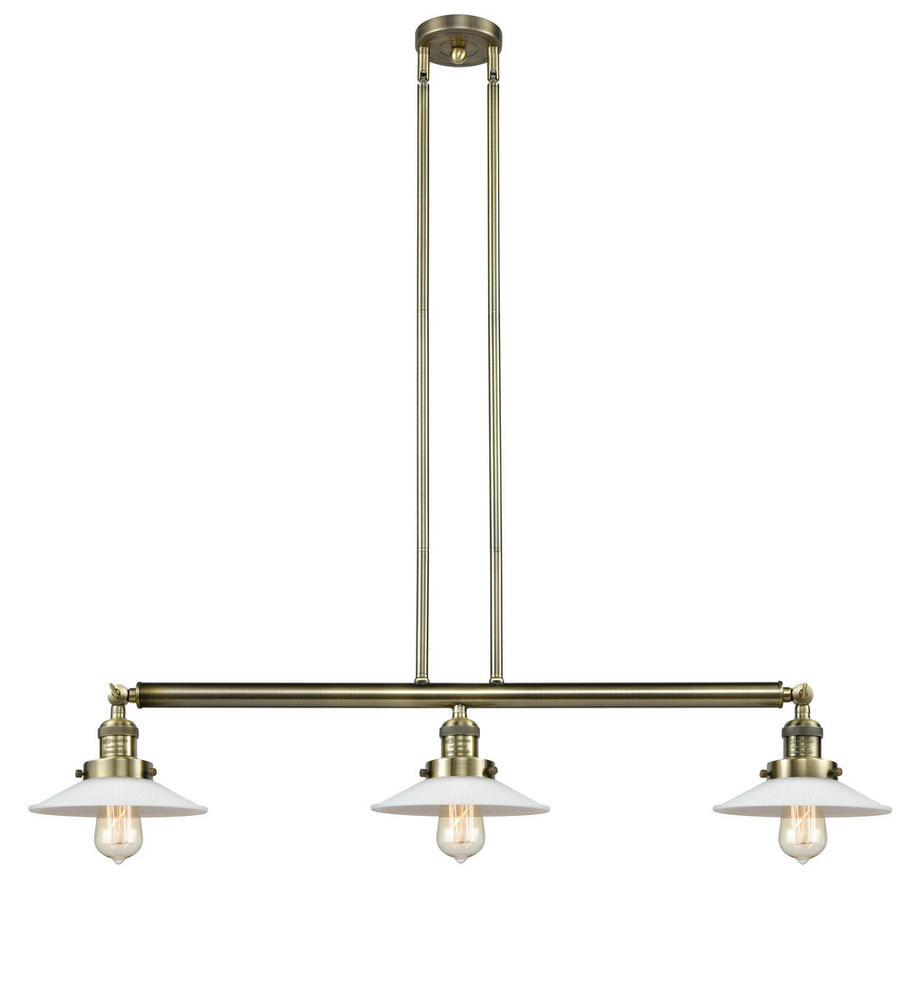 Halophane - 3 Light - 41 inch - Antique Brass - Stem Hung - Island Light