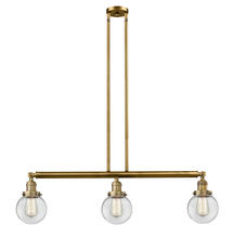 Innovations Lighting 213-BB-G202-6 - Beacon - 3 Light - 39 inch - Brushed Brass - Stem Hung - Adjustable Island Light
