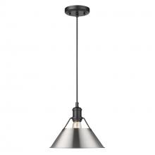 Golden 3306-M BLK-PW - Orwell 10" Wide Medium Pendant in Matte Black with Pewter