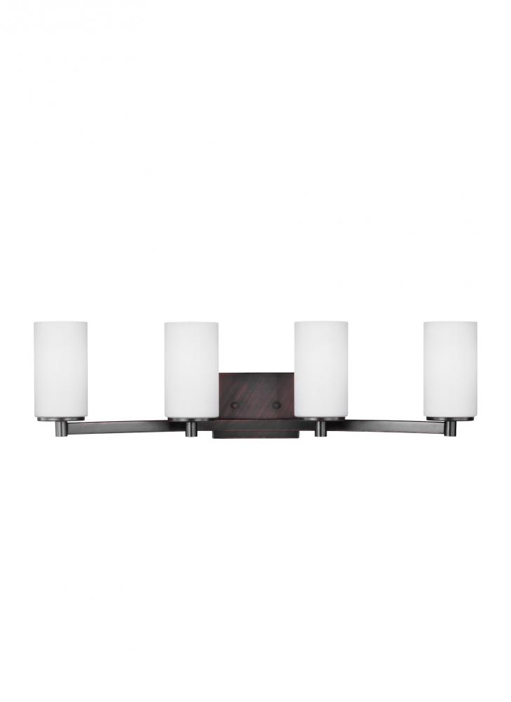 Hettinger transitional 4-light indoor dimmable bath vanity wall sconce in bronze finish with etched